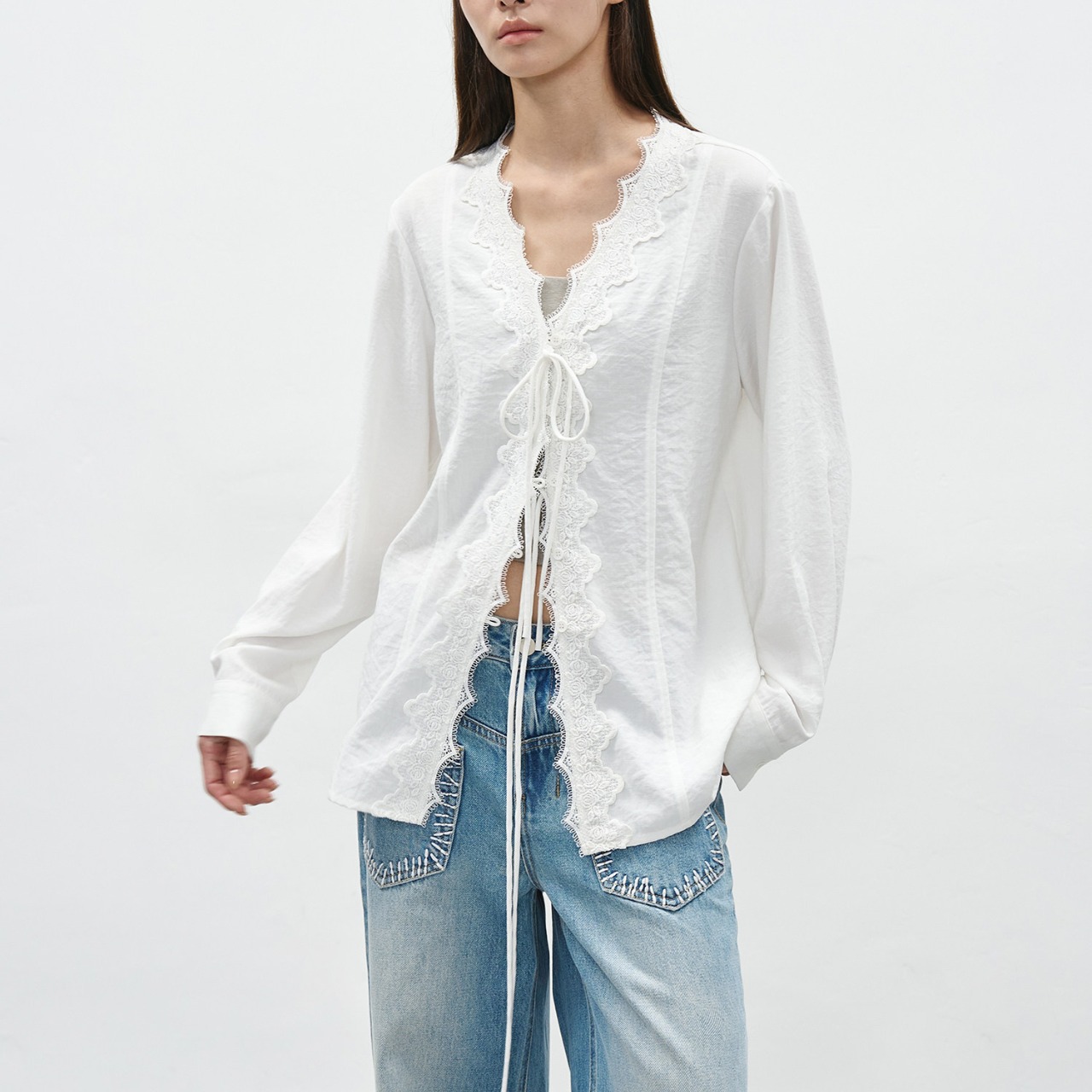 Lace Trim Shirt  T4463