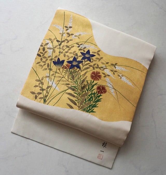 【なごや帯】秋草柄　塩瀬なごや帯
