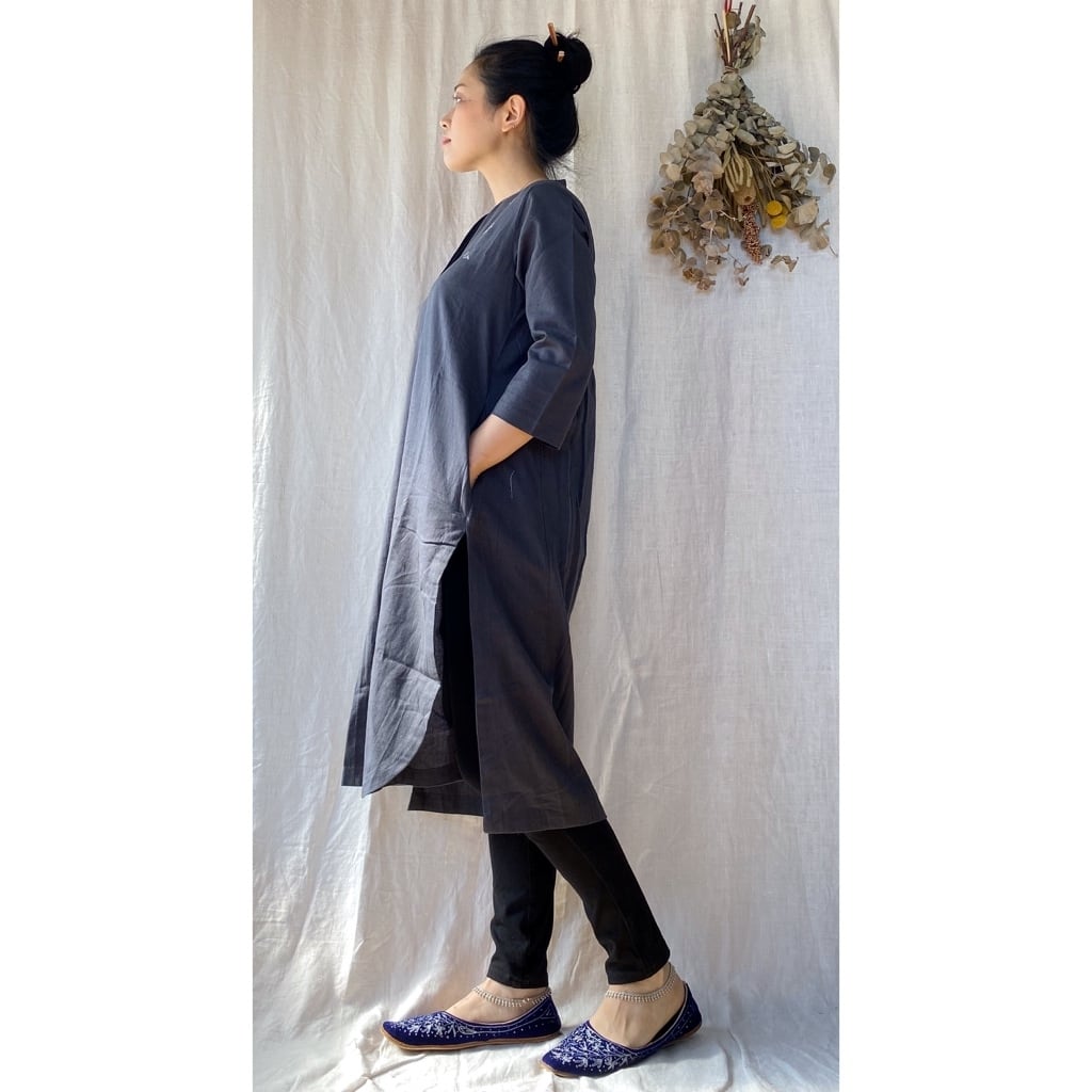 Partial Embroidery Kurta 鶴刺繍 コットン クルタ インド クルタ