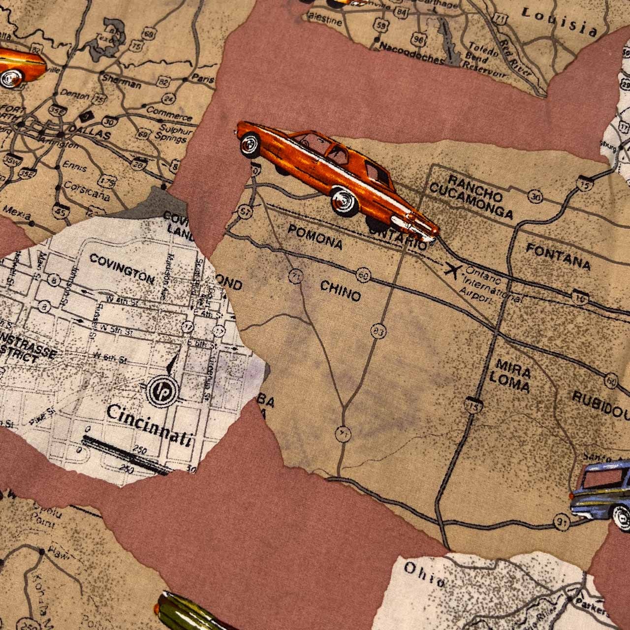 PAPAS パパス 車柄 地図総柄 長袖シャツ サイズ 50/L /メンズ/コットン/日本製