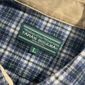 90s TARAS BOULBA タラスブルバ チェック柄 ウール 長袖 ワークシャツ L/ブルー ネイビー×グリーン系 メンズ ビンテージ アシックス