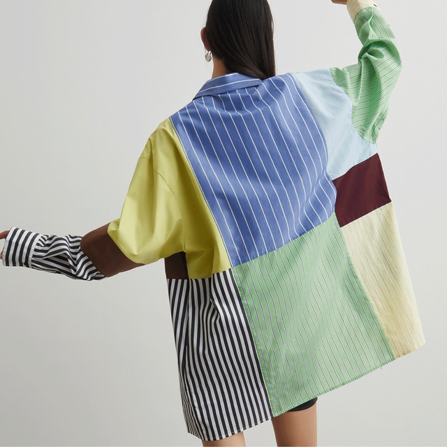 Colorblock patchwork stripe shirt A00068