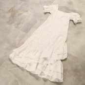 フラダンス 衣装 MermaidLine MMJ マーメイドライン エムエムジェイ ワンピース ドレス ホワイト系 白 花柄 バラ柄 ハワイアンプリント ハワイアン アロハ フラ ダンス レッスン 練習 フリル フレアスカート 華やか さわやか かわいい おしゃれ 上品 大人っぽい 真っ白 ダンス衣装