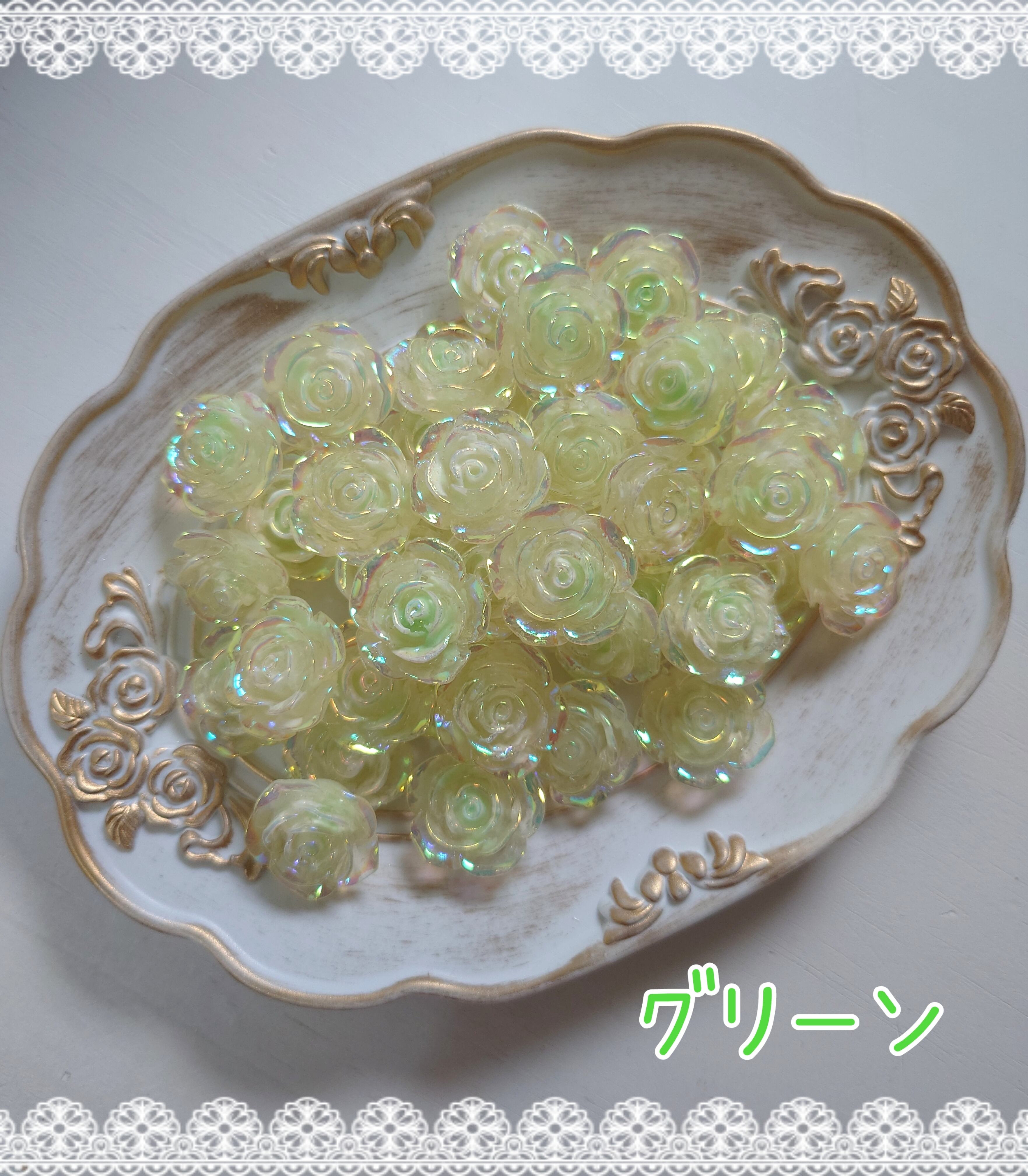 バラ様 ⭐︎おまとめ専用⭐︎ 8個]蓄光オーロラ✨クリアカラー薔薇／8色:23mm×23mm | embellir⭐︎.°