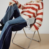 ボーダー柄 ハーフジップニットプルオーバー H0028