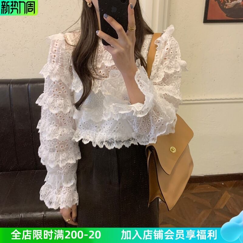 レーススタンドカラーカラースプリングシャツ トップス レディース ロング 大人ガーリー スウィート キュート カジュアル 春物 ビッグFスモールZ韓国25543974058