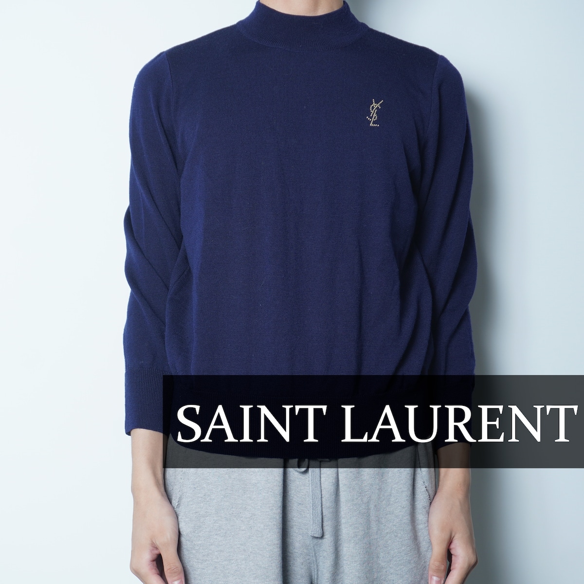 Yves Saint Laurent】イブサンローラン YSLロゴワンポイント ウール100