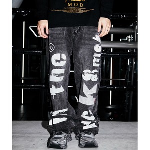 【DRIP3919】B8M Letter Logo Print Damaged Denim