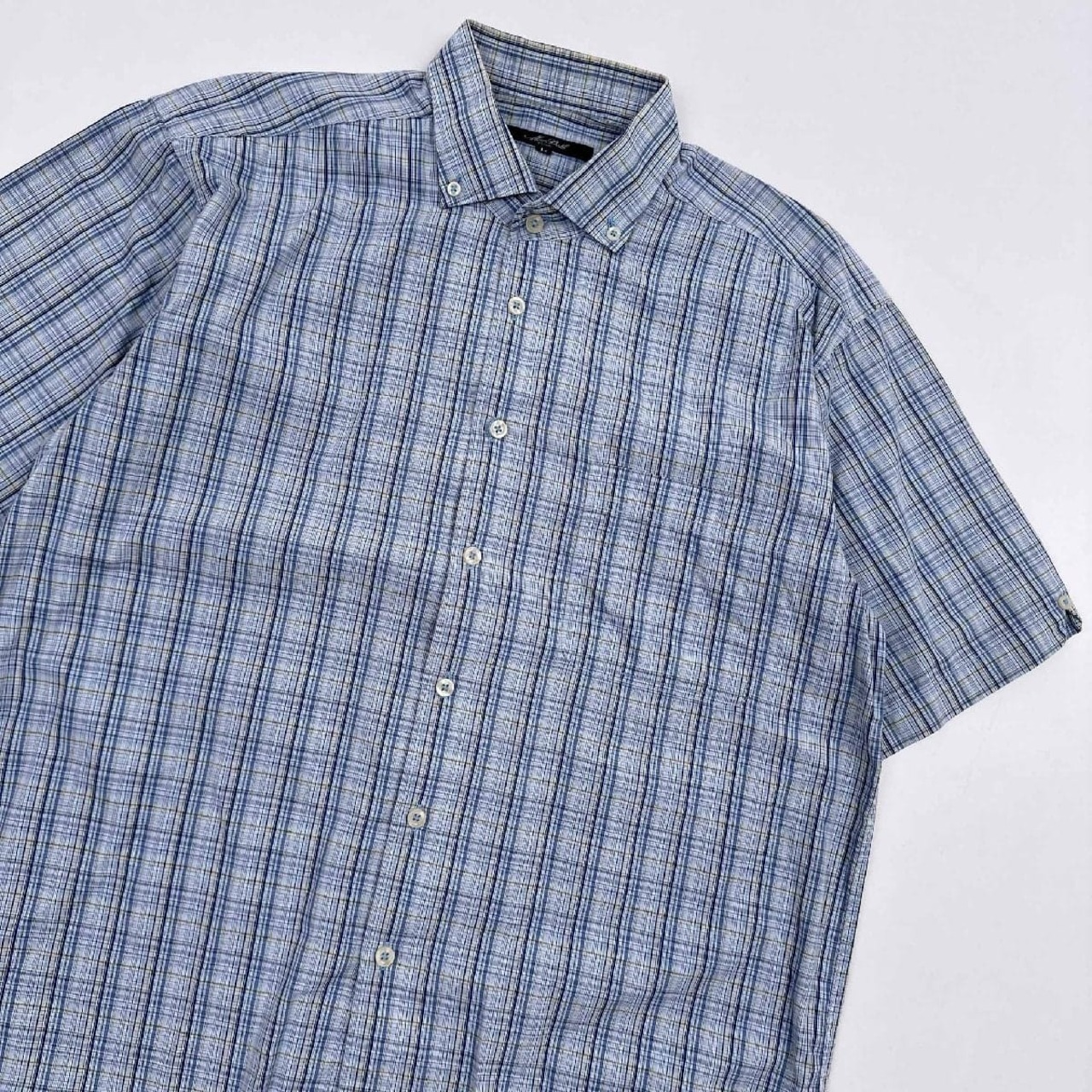 希少!!◆MACBETH マクベス チェック柄 BD ボタンダウン 半袖シャツ L/ブルー系 アイビー トラッド アメトラ/オールド/ビンテージ