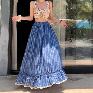 Striped Lace Frill Long Skirt  W00224