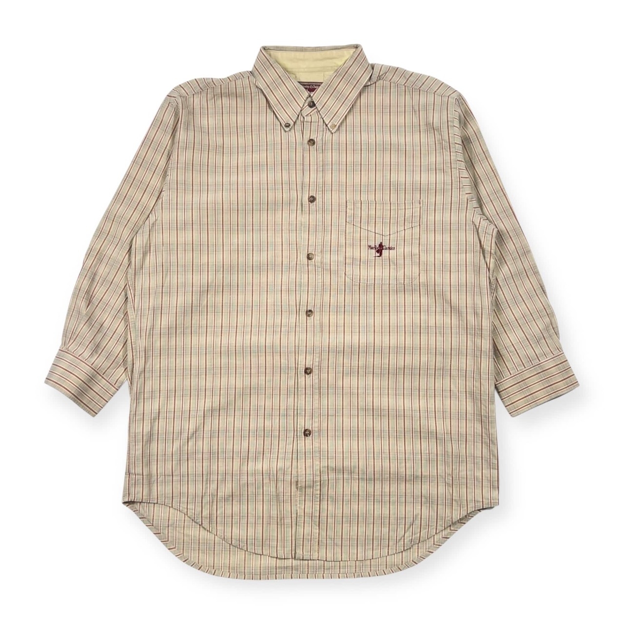 90s イタリア製 Marlboro Classics マルボロクラシックス チェック柄 BD ボタンダウン 長袖シャツ L/ベージュ系 メンズ ビンテージ