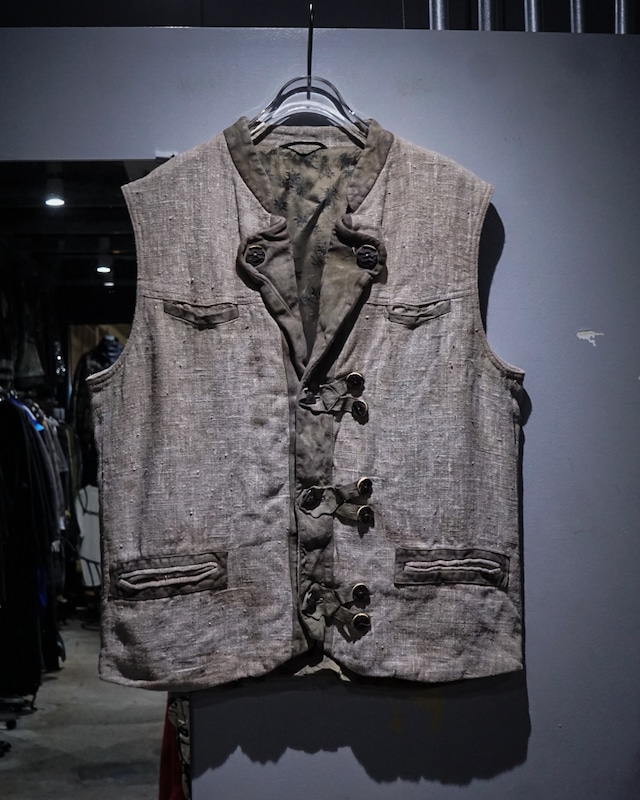 【add (C) vintage】Good Aging Vintage Linen × Suede Tyrolean Vest