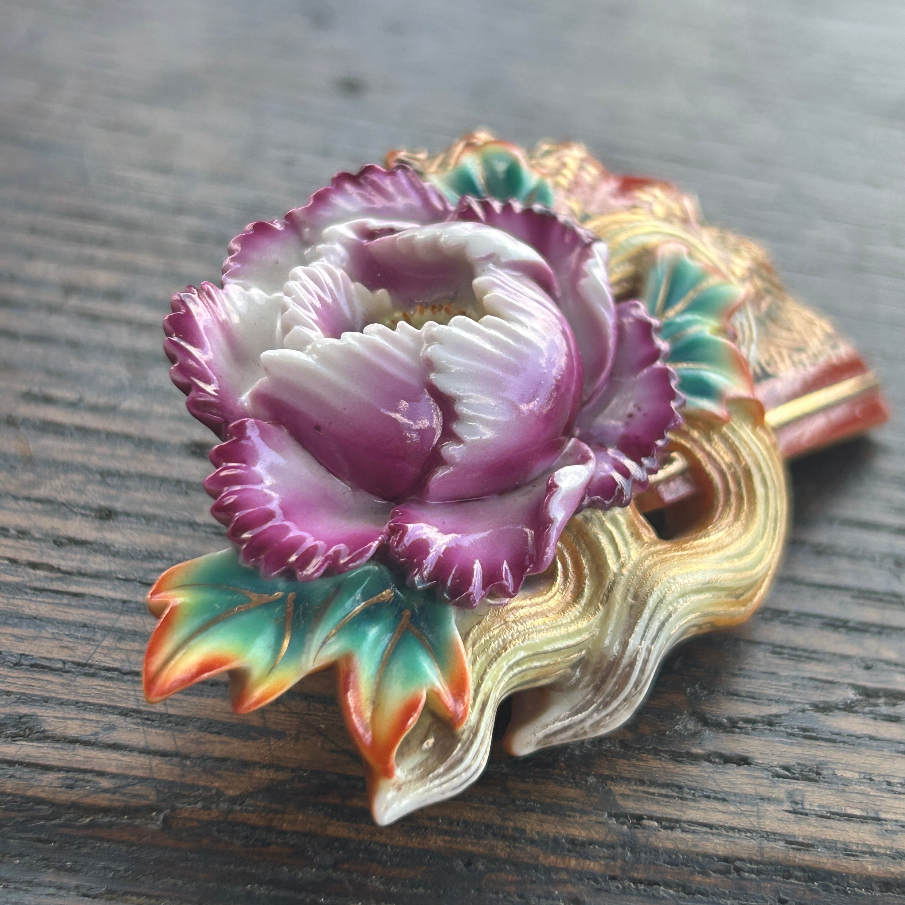 アンティークToshikaneJewelly  俊兼の大きな牡丹扇の帯留め　