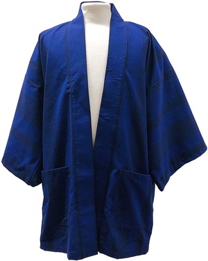 [江戸てん]はっぴ 日本製生地 袢纏 法被 羽織り 和服カーディガン 綿100％　スラブ青