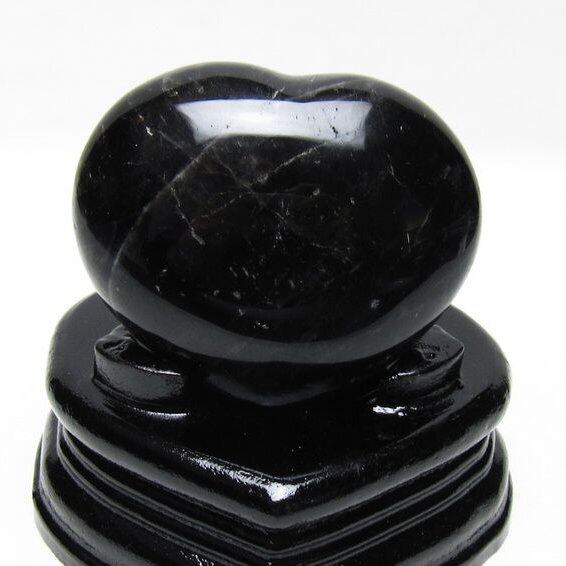 モリオン 置物 黒水晶 ハート 台座付属 一点物 155-1040