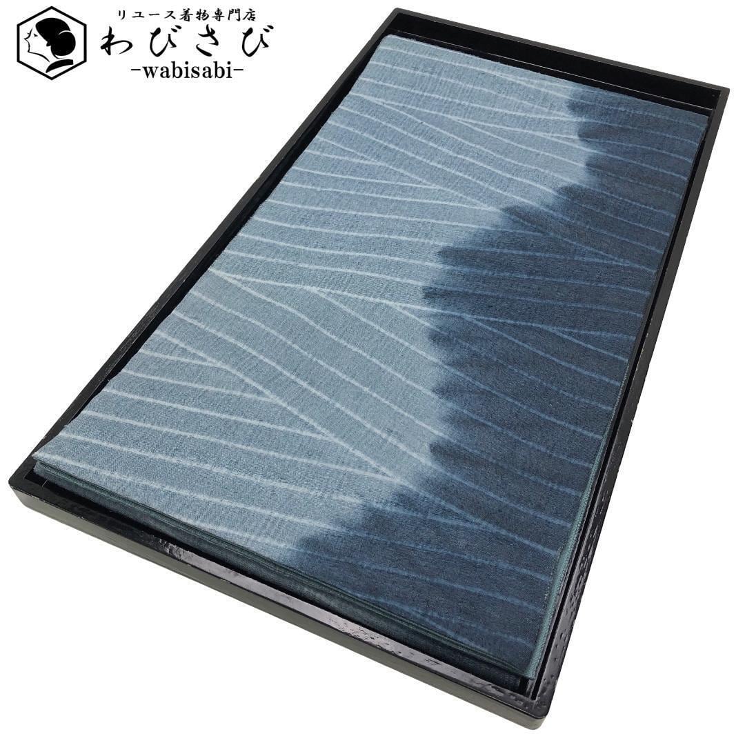 袋帯 抽象模様 染分け 青袋鼠色 洒落帯 O-5652 着物 きもの