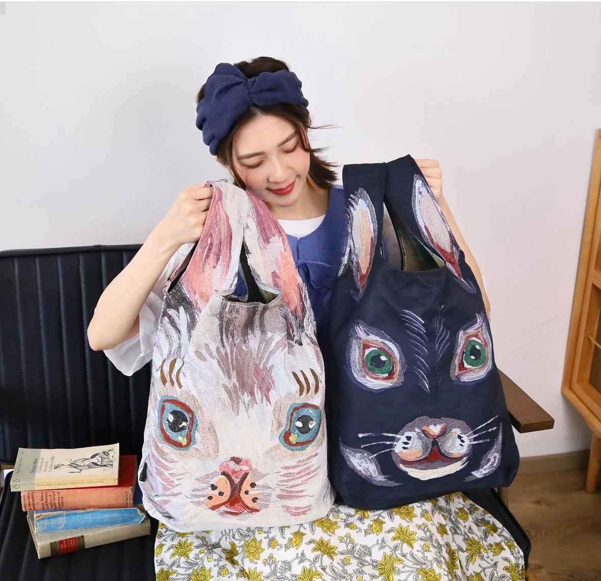 ナタリーレテ バッグ ブランシュ ウサギのつづれ織りフェイス・バッグ