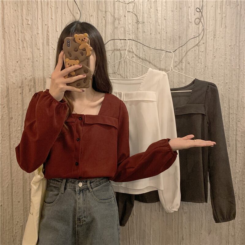 オータムトップス カラーホワイトシャツ ロング 秋物 スクウェア 1号婦人10284558442