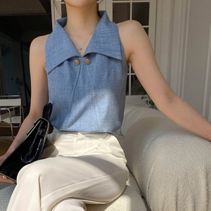 デニムブルーラペルシャツ 21661