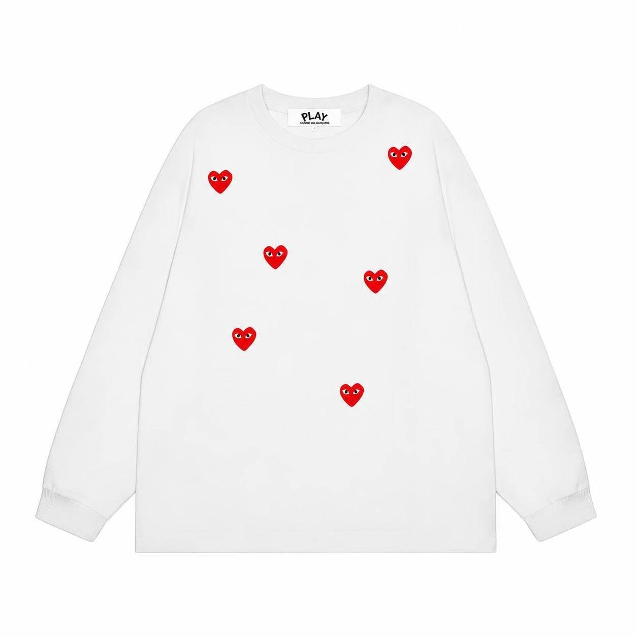 プレイ コムデギャルソン PLAY COMME des GARCONS マルチハートプリント cdg 長袖 Tシャツ メンズ レディース 長袖 柔らかい肌触り クルーネック 長袖 ロゴプリント カットソー