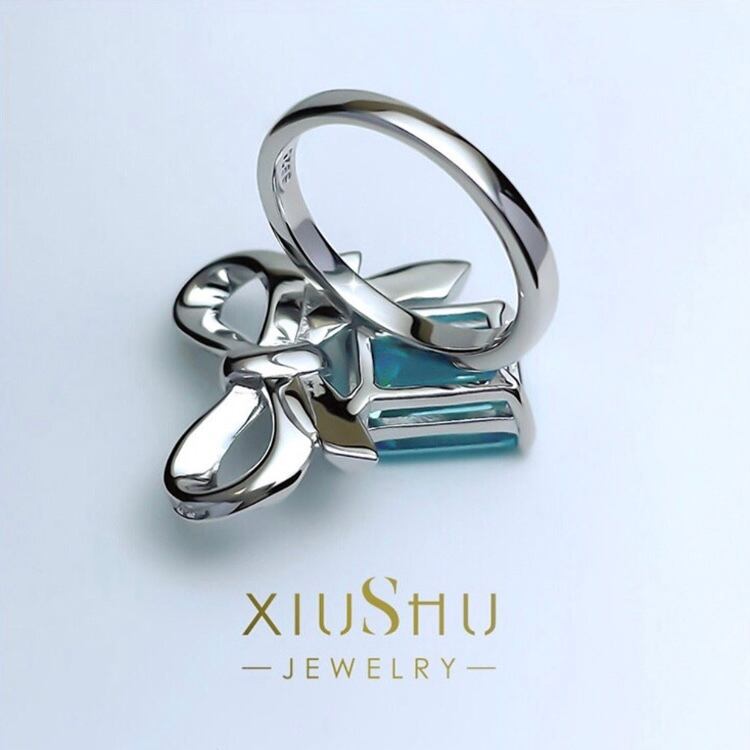 アクアマリン エメラルドカット リング 人工宝石 アクアマリン エメラルドカット bleu marine リング 指輪