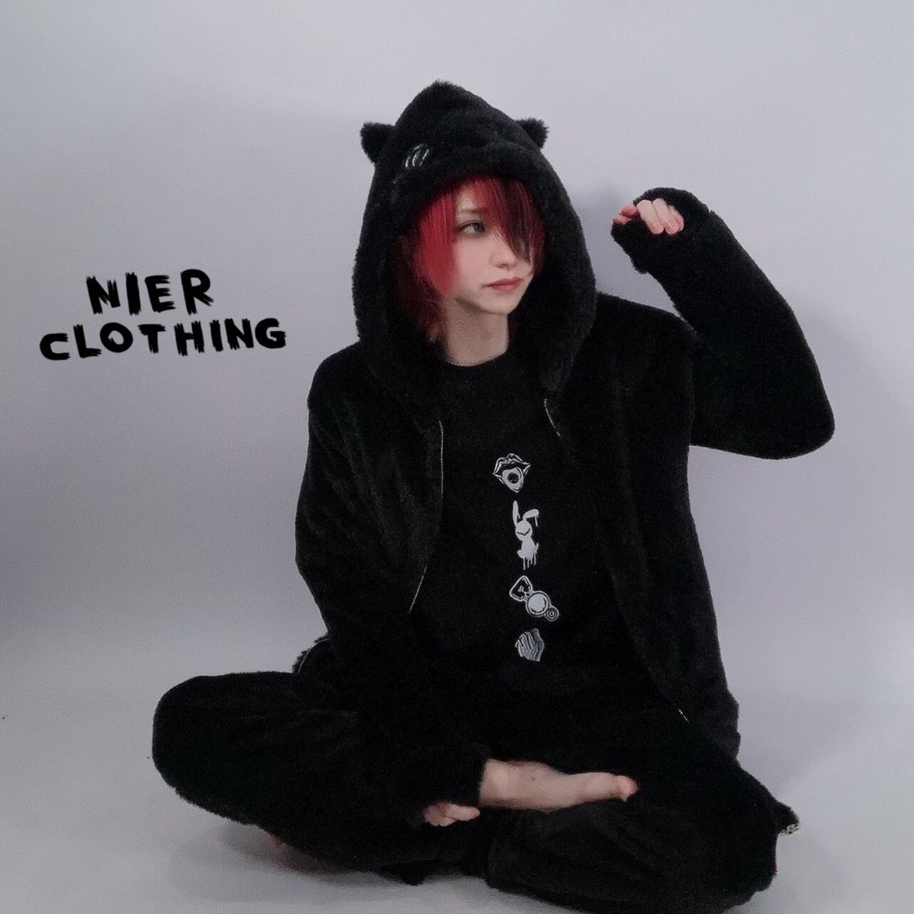 のエコファ 春用猫耳付きNieR ふわもこルームウェア【刺繍デザイン