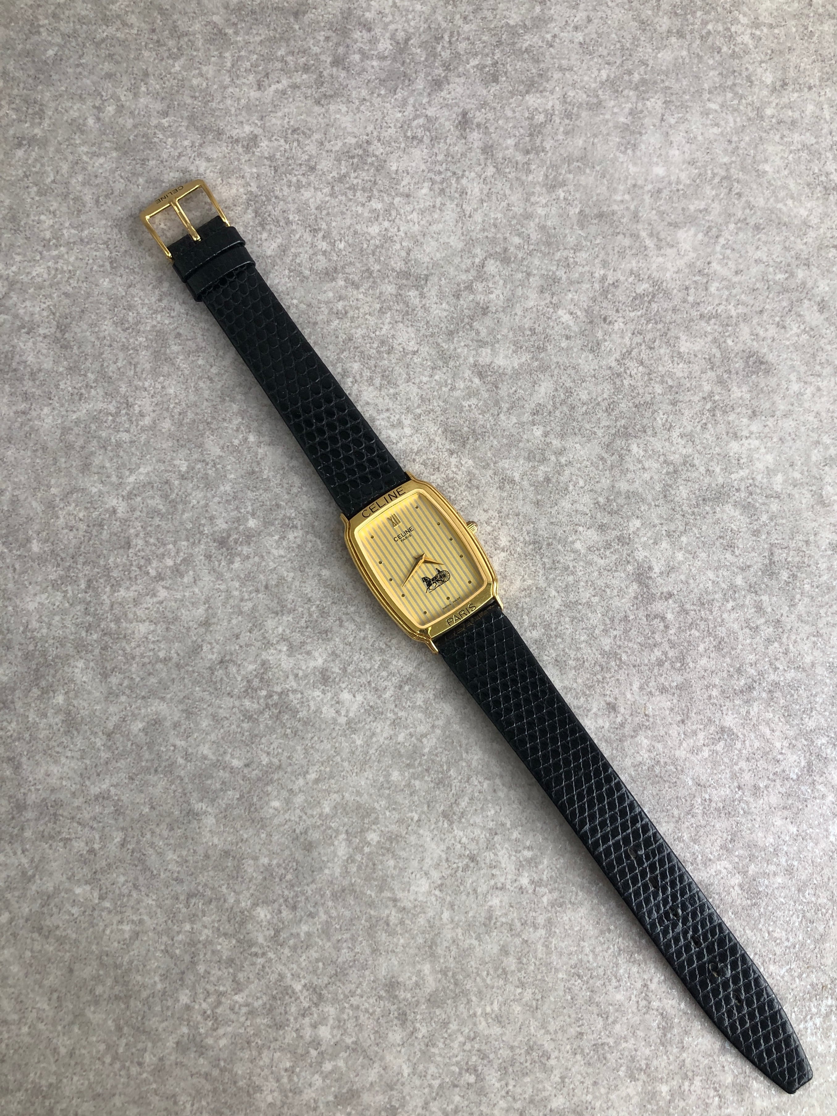 稼動品✨CELINE 腕時計 馬車 ヴィンテージ ゴールド CELINE セリーヌ 腕時計 ゴールド ブラック 馬車 スクエア vintage