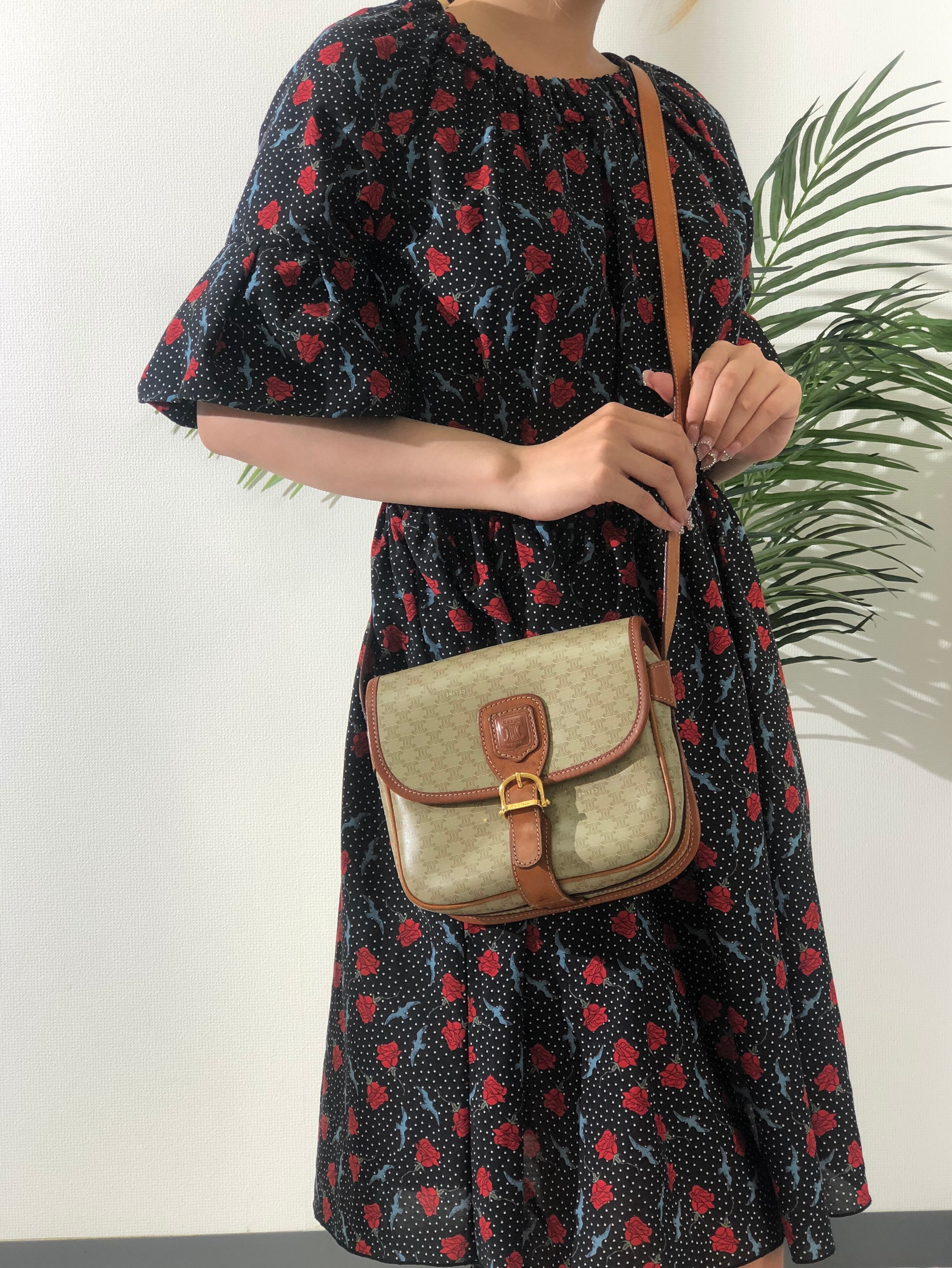 CELINE セリーヌ マカダム ブラゾン型押し フロントベルト PVC×レザー ショルダーバッグ ベージュ vintage ヴィンテージ オールド nwyn6n