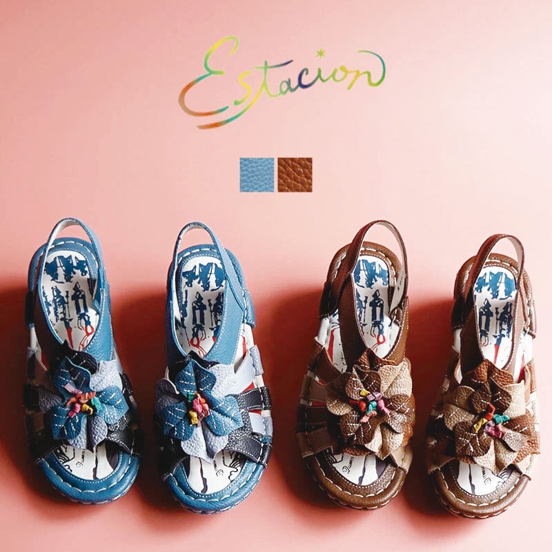 Estacion エスタシオン 本革フラワーモチーフ厚底サンダル K063A