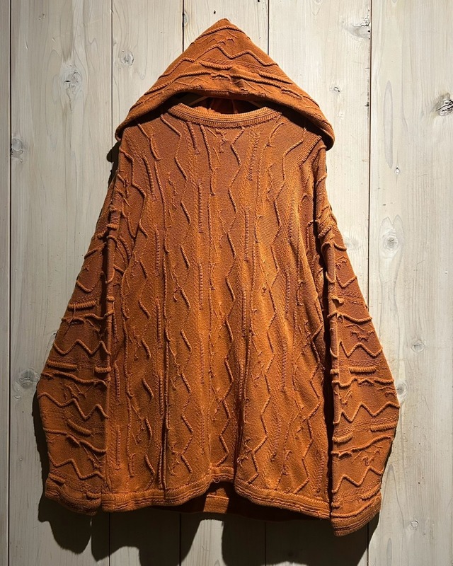 【a.k.a.C.a.k.a vintage】Orange Color Vintage Loose 3D Knit Hoodie