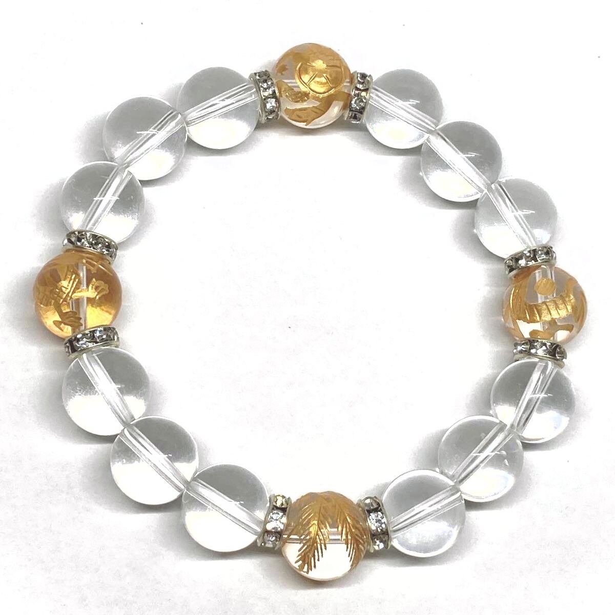 18天然石✨⑥水晶×四神獣 12mm パワーストーン ブレスレット 約16cm