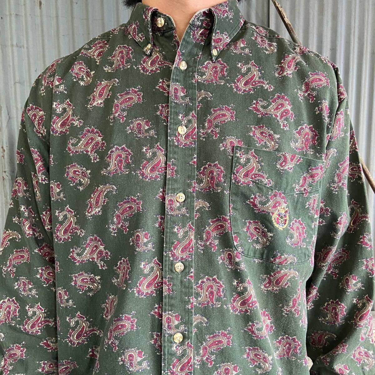 90年代 IVY CREW 長袖 ワンポイントロゴ 刺繍 ボタンダウンシャツ