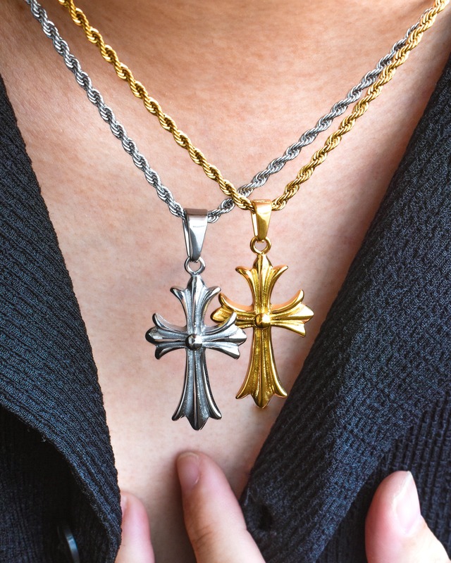 cross twisted chain necklace stainless steel N14
