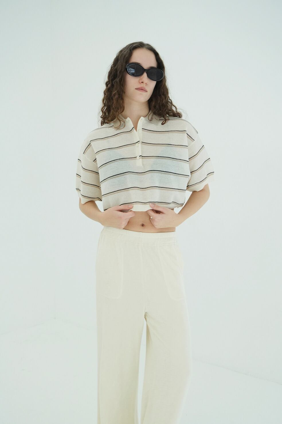 トップス CLANE SPONGY SHEER POLO KNIT TOPS CLANE(クラネ) SPONGY SHEER POLO KNIT TOPS NAVY | サウスオレンジ