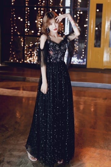 美品！ パーティードレス 黒 キャミソール ロング エレガント  