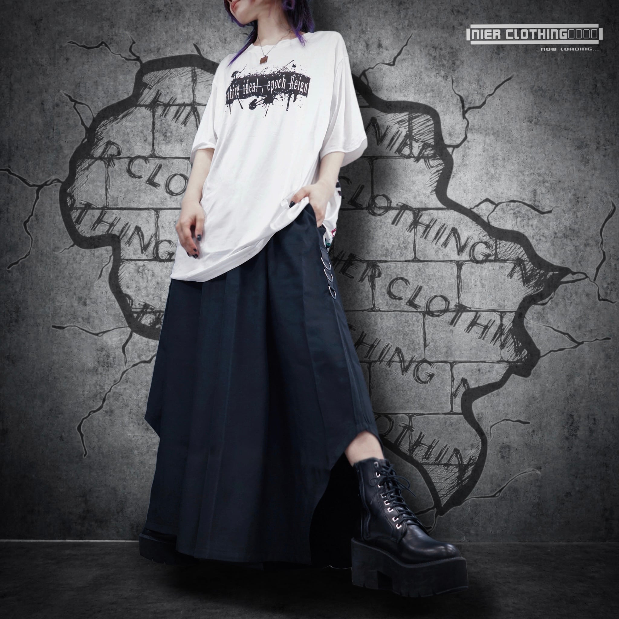 SIDE CURVED CUT WIDE PANTS【NIER BLACK】 | NIER CLOTHING