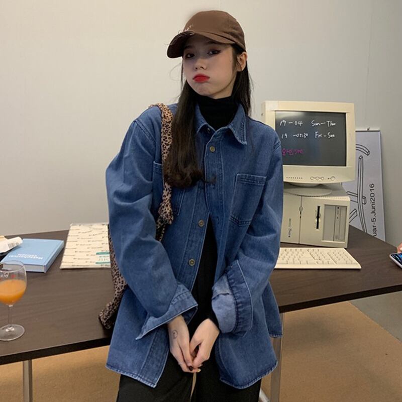 スプリングオータムシャツ ジャケット スタンダードスタイル ロング レトロ 春物 秋物 試着室87273055056