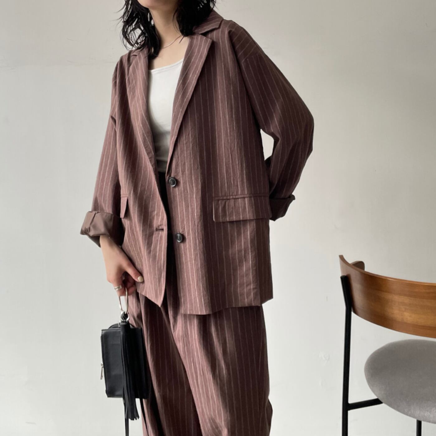 ナンバーミーTOKYO" LINEN LIKE TAILORED JACKET"BROWN