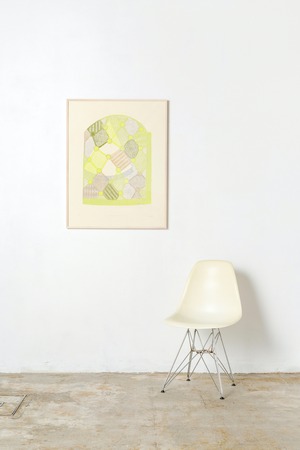 竹﨑勝代「Light shining on the grove 木漏れ日 」TAKEZAKI Katsuyo/woodcut print with frame