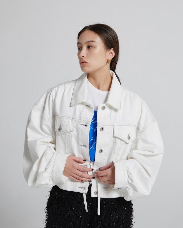 Tuck Sleeve Denim Jacket(WHITE)