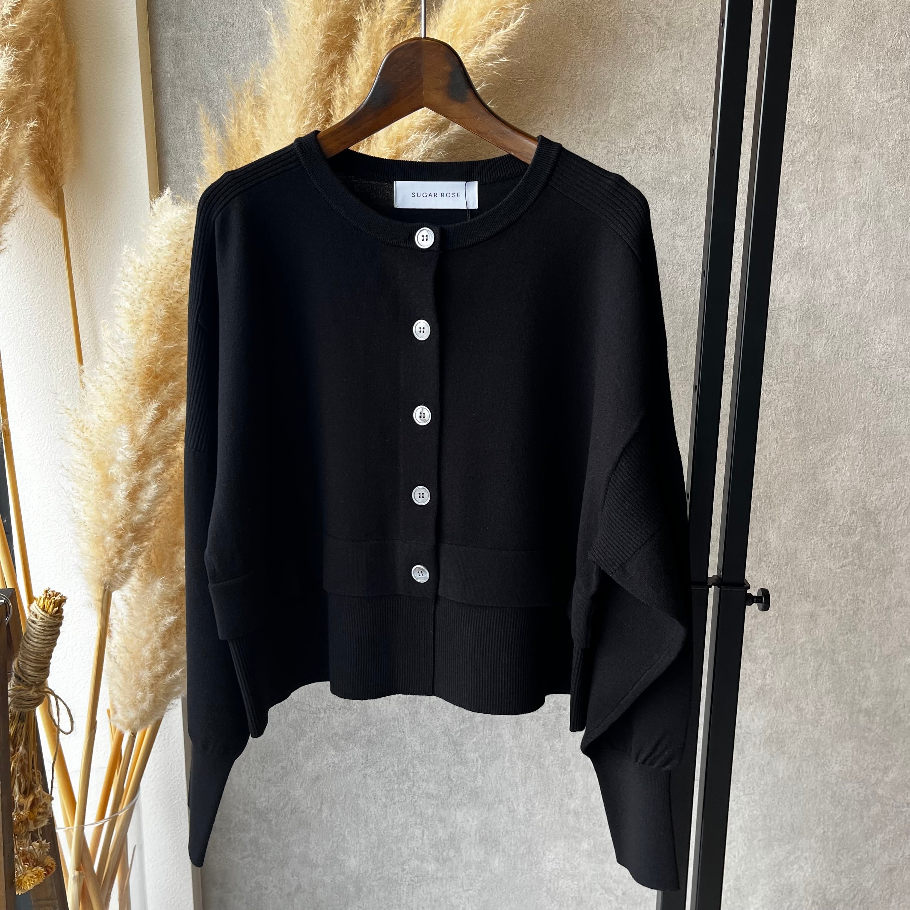 な SUGAR ROSE長袖カーディガン sugar rose リブデザインニットカーディガン（N) | whispermusee
