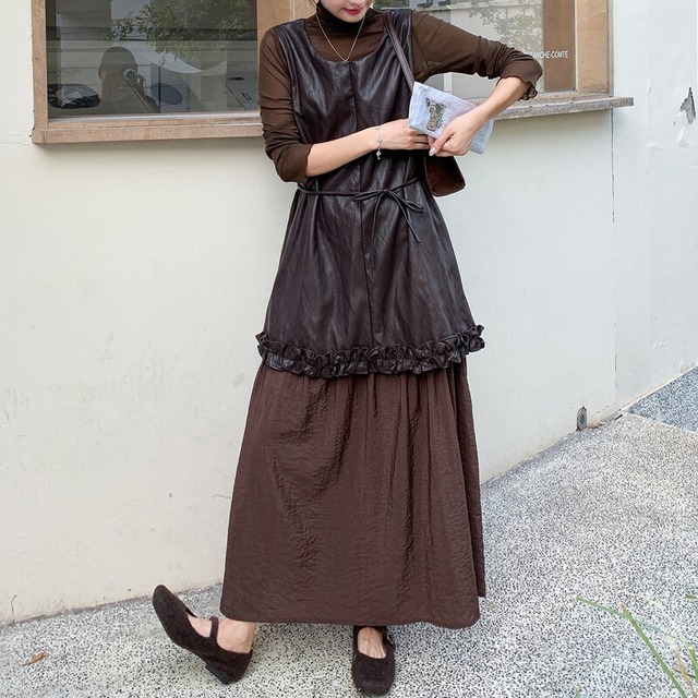 SET◆Leather combi dress ＆ T‐shirt　B3266