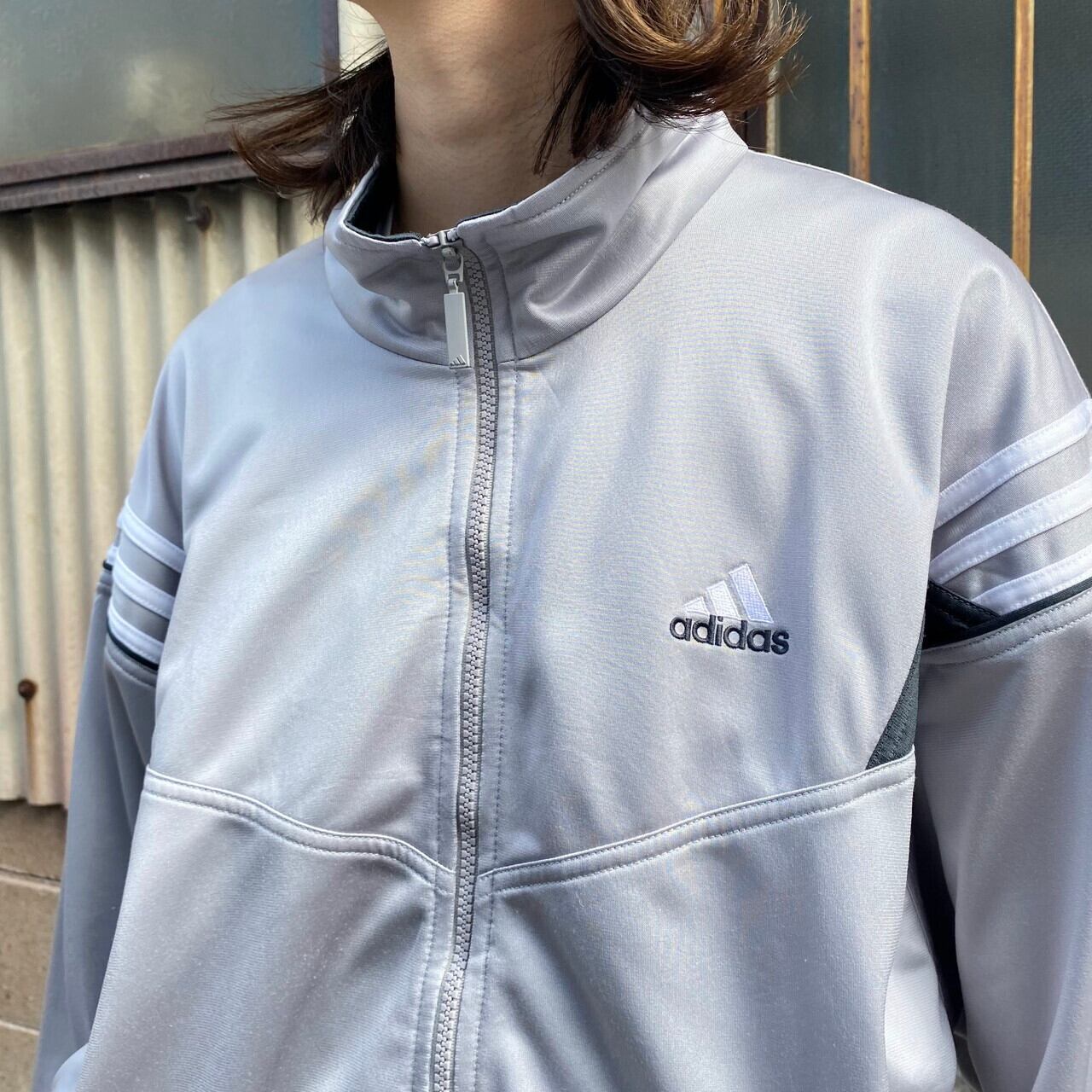 00s adidas トラックジャケット ジャージ 銀 グレー 青  L