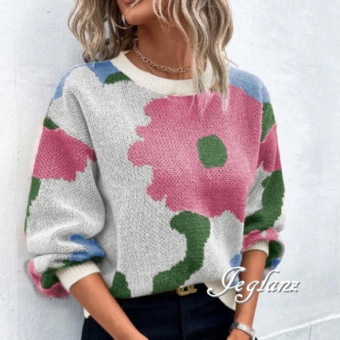 7色 ニット セーター 花柄 ラウンドカラー ドロップショルダー(MB687)σ,ς*
