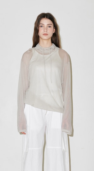 [sllow garments] HIGH NECK STRING LONG-SLEEVED SEE-THROUGH T-SHIRT - BEIGE 正規品 韓国ブランド 韓国代行 韓国通販 韓国ファッション スローガーメンツ sllowgarments