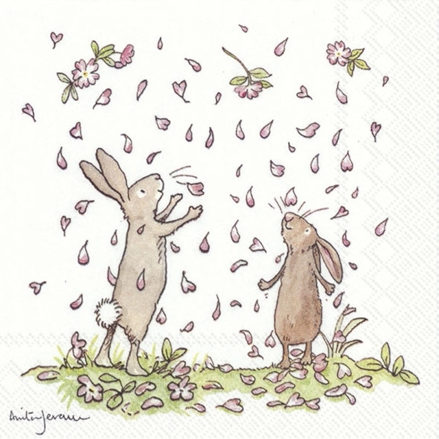 【IHR】バラ売り2枚 カクテルサイズ ペーパーナプキン BLOSSOMS AND BUNNIES ホワイト Anita Jeram