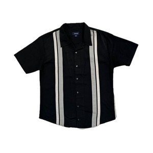 11204 黒/白ストライプ 半袖シャツ ボウリングシャツ 2XL