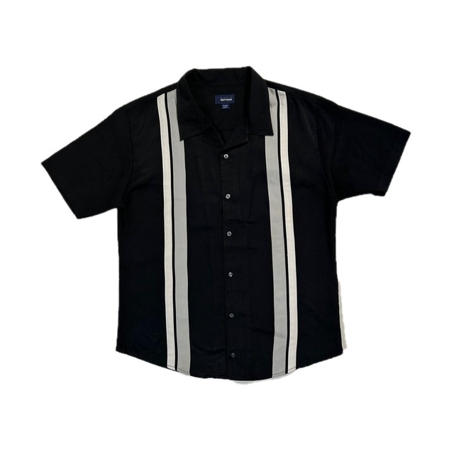 11204 黒/白ストライプ 半袖シャツ ボウリングシャツ 2XL