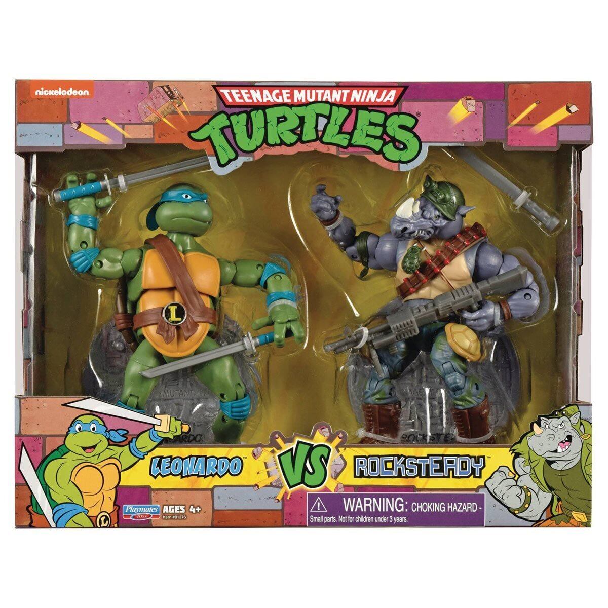TMNT レオナルド 当時物 フィギュア 箱付 プレイメイツ タートルズ TMNT レオナルド vs ロックステディ 2パック