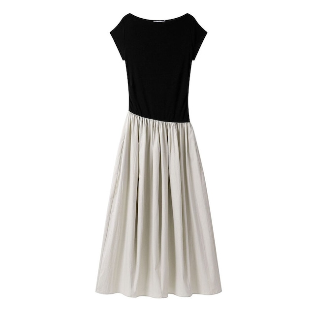 Bicolor gathered flare dress　M704
